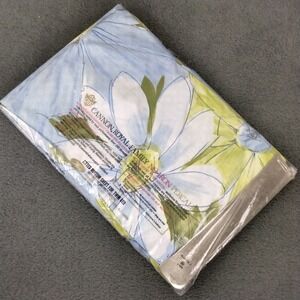 Vintage Cannon Heavenly Daisy Percale Twin Fitted Bottom Sheet Blue White Flower